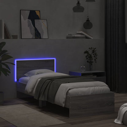 Bed Frame without Mattress with LED Lights Grey Sonoma 75x190cm