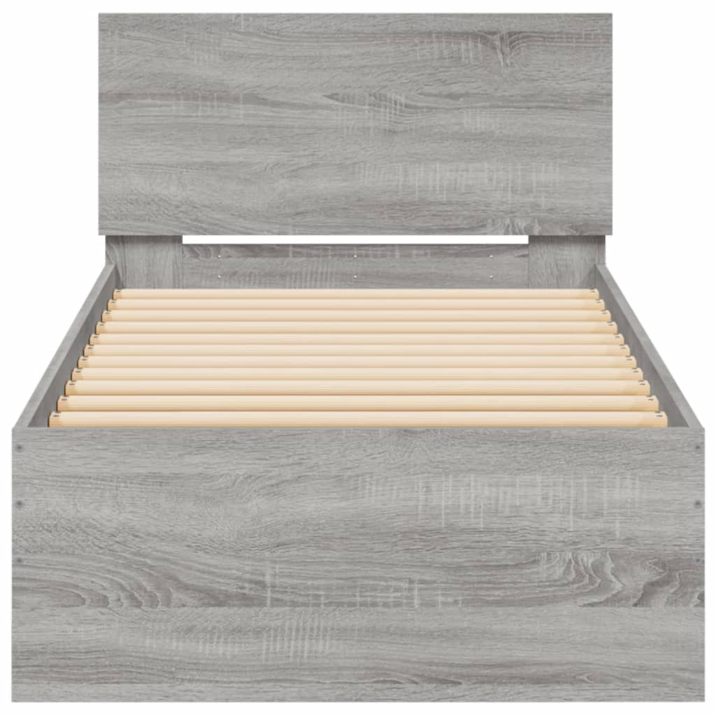 Bed Frame without Mattress with LED Lights Grey Sonoma 75x190cm