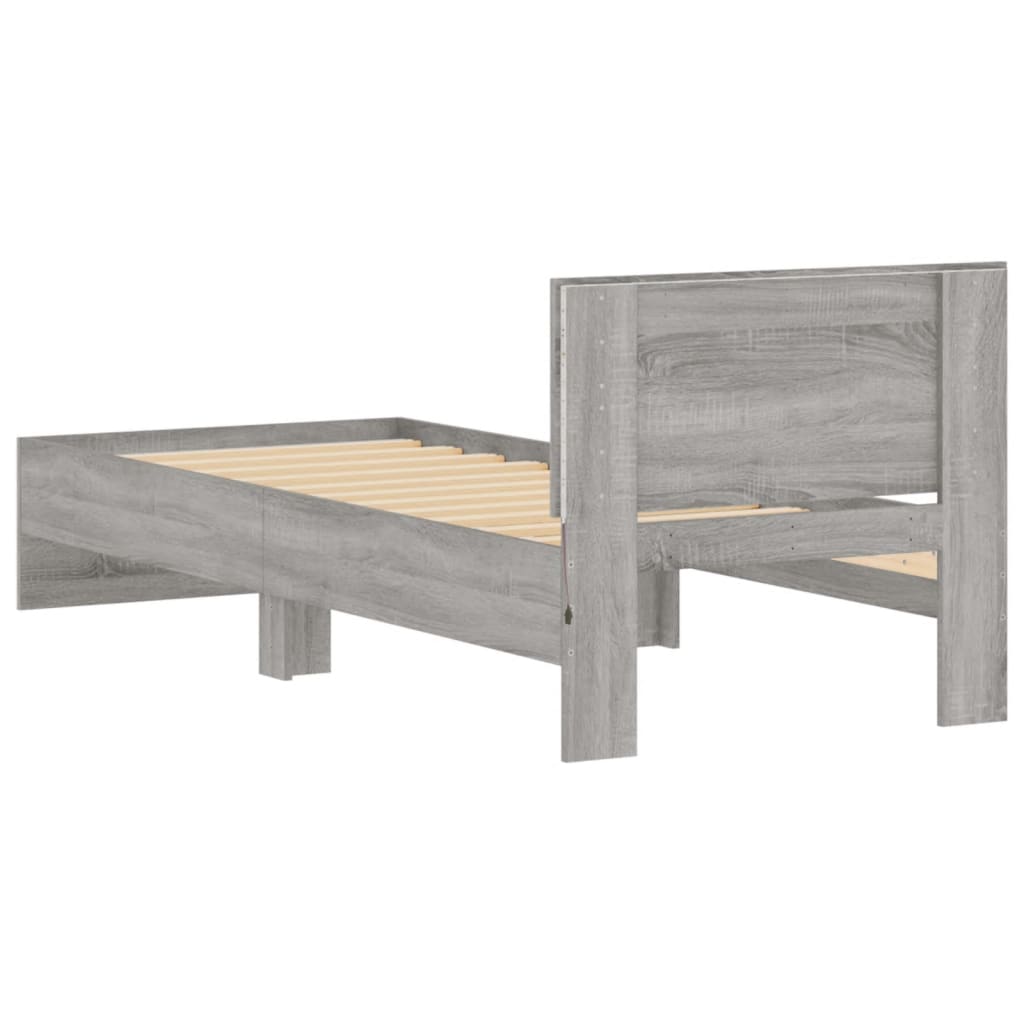 Bed Frame without Mattress with LED Lights Grey Sonoma 75x190cm