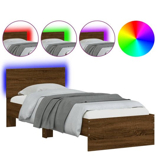 Bed Frame without Mattress with LED Lights Brown Oak 75x190 cm