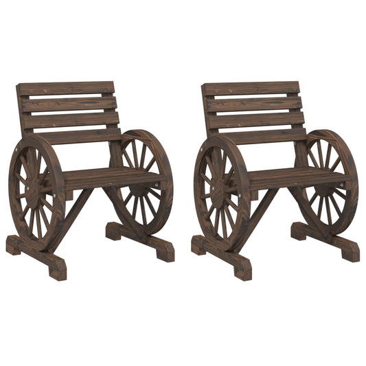 Garden Chair | Set of 2 | Burnt wood | Solid fir wood | Standard