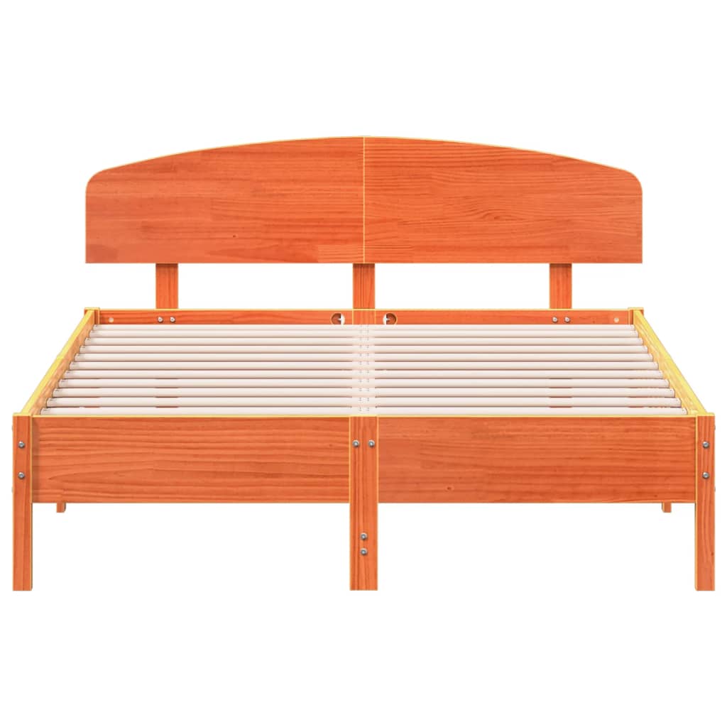 Bed Frame without Mattress Wax Brown 150x200 cm King Size Solid Wood Pine