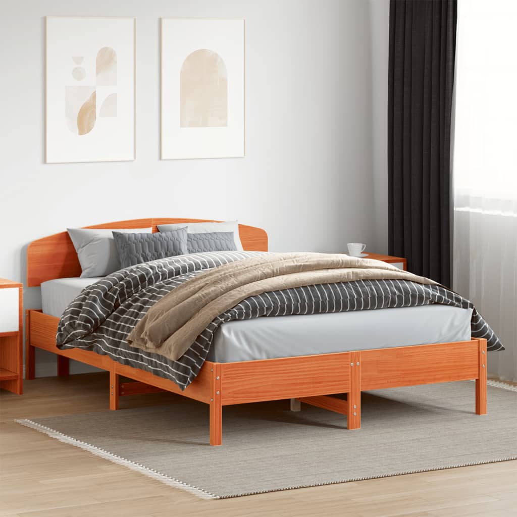 Bed Frame without Mattress Wax Brown 150x200 cm King Size Solid Wood Pine