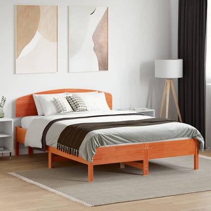 Bed Frame without Mattress Wax Brown 135x190 cm Double Solid Wood Pine