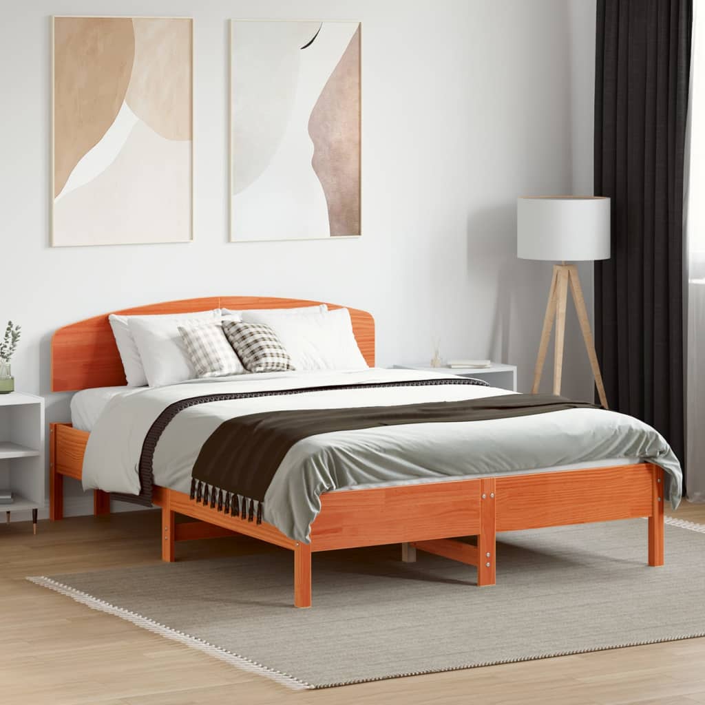 Bed Frame without Mattress Wax Brown 120x190 cm Small Double Solid Wood Pine