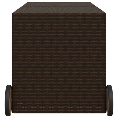 Garden Storage Box with Wheels Brown 283L Poly Rattan