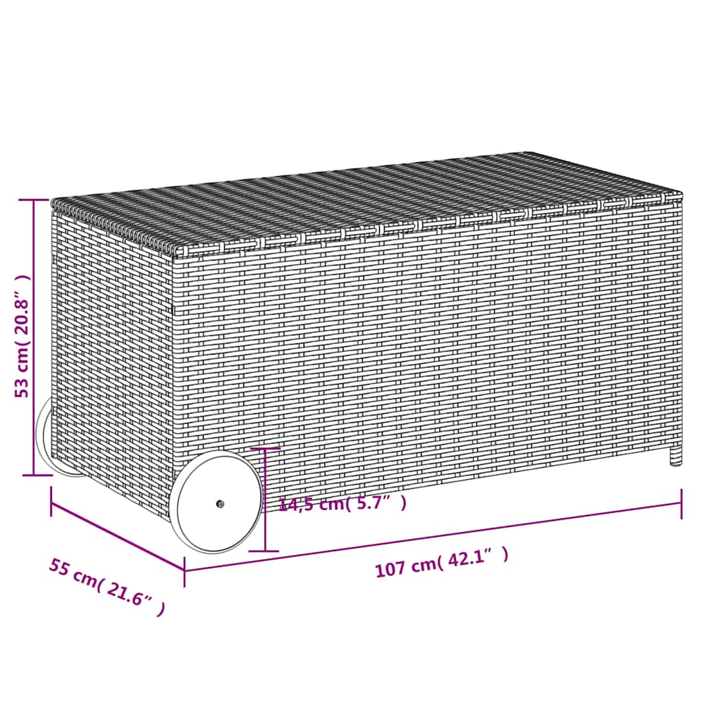 Garden Storage Box with Wheels Brown 190L Poly Rattan