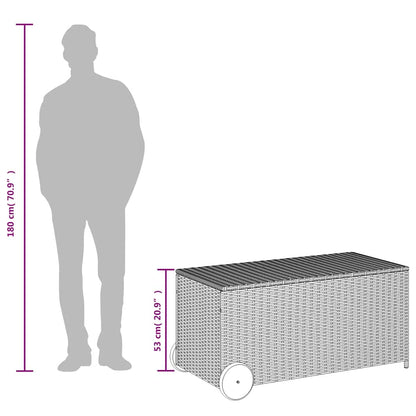 Garden Storage Box with Wheels Grey 190L Poly Rattan