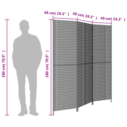 Room Divider 3 Panels Black Poly Rattan