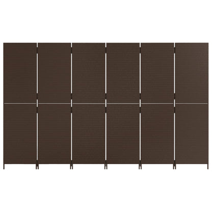 Room Divider 6 Panels Brown Poly Rattan