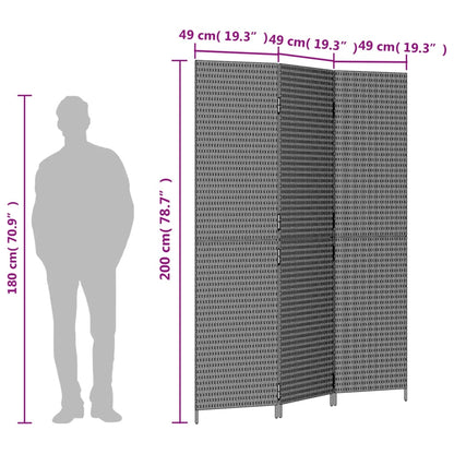Room Divider 3 Panels Grey Poly Rattan