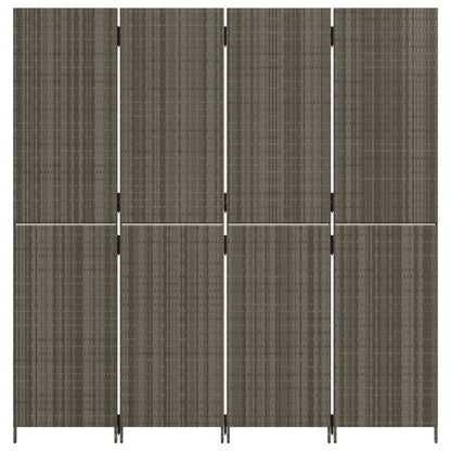 Room Divider 4 Panels Grey Poly Rattan