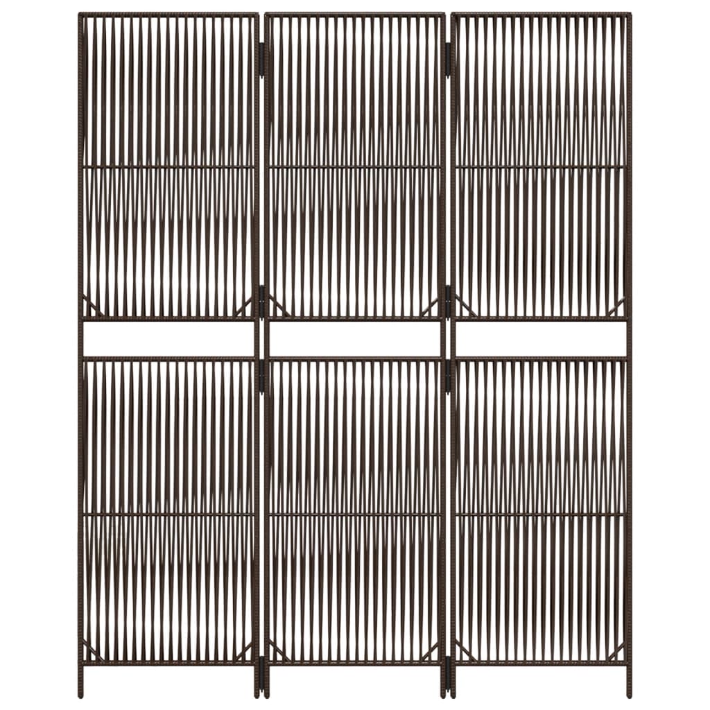 Room Divider 3 Panels Brown Poly Rattan