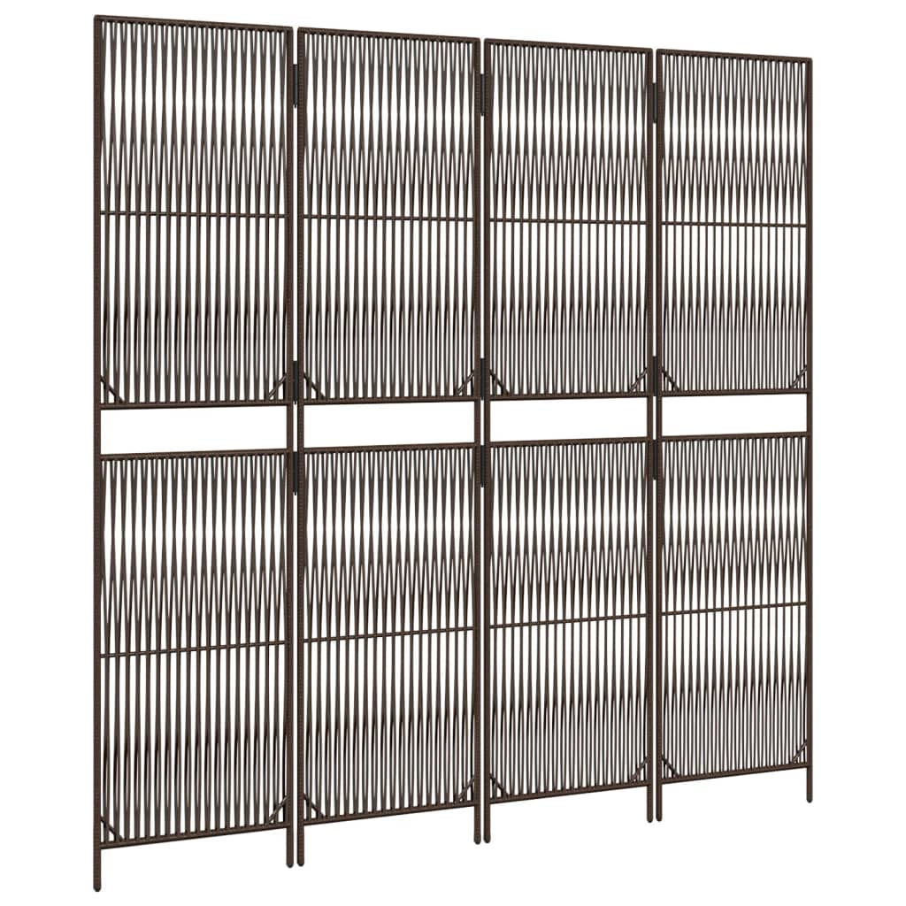 Room Divider 4 Panels Brown Poly Rattan