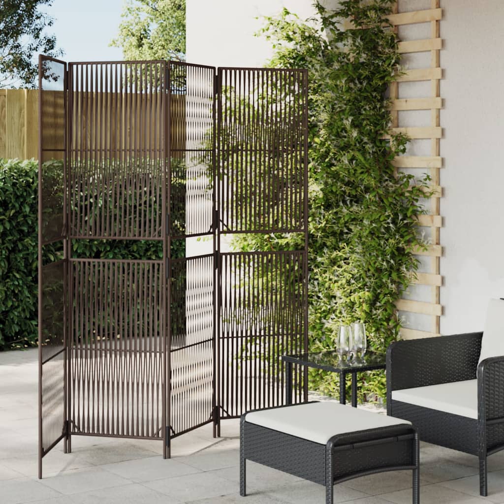 Room Divider 4 Panels Brown Poly Rattan