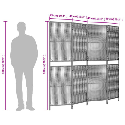 Room Divider 4 Panels Grey Poly Rattan