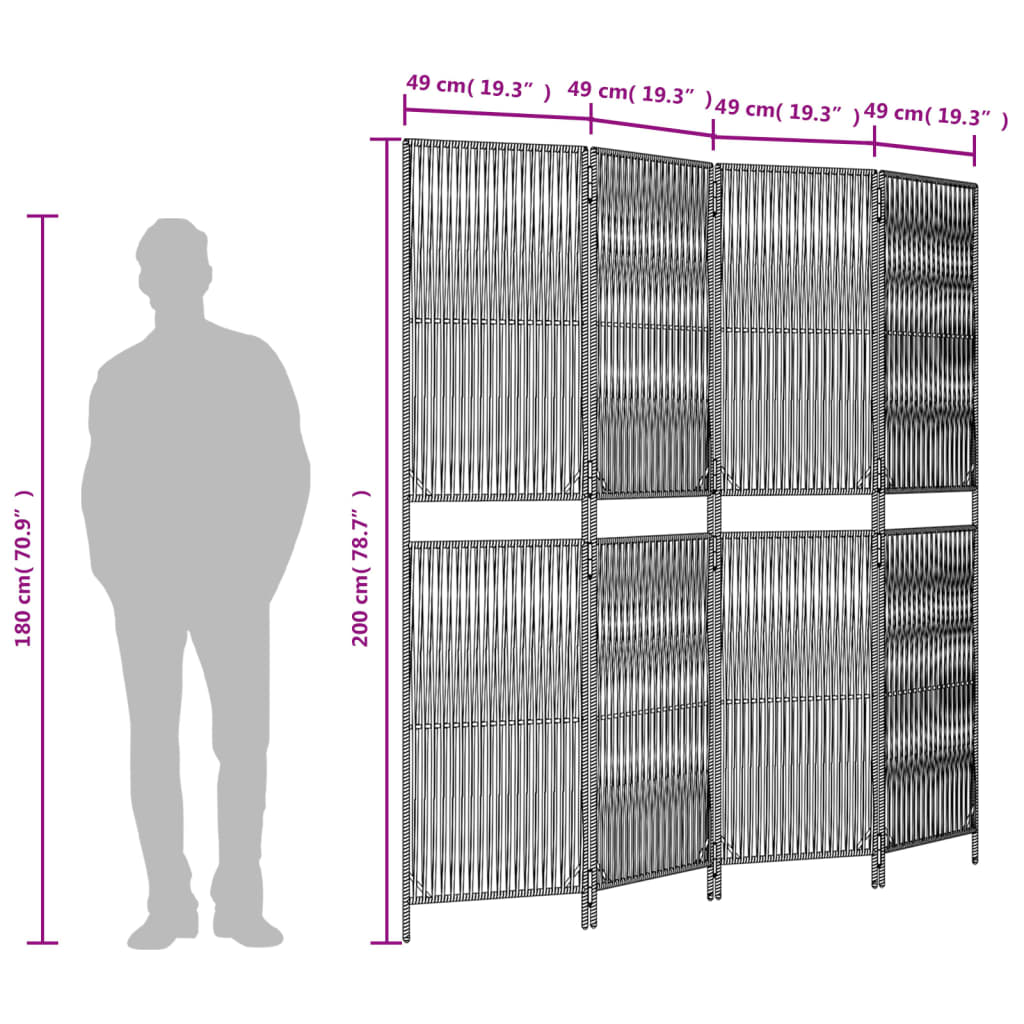 Room Divider 4 Panels Black Poly Rattan