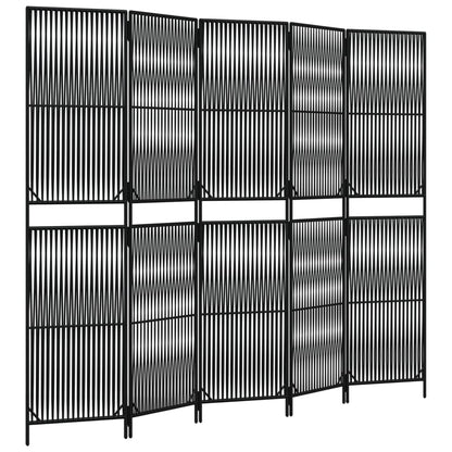 Room Divider 5 Panels Black Poly Rattan