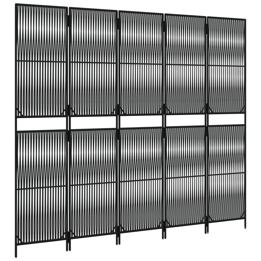 Room Divider 5 Panels Black Poly Rattan