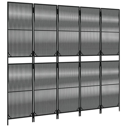 Room Divider 5 Panels Black Poly Rattan