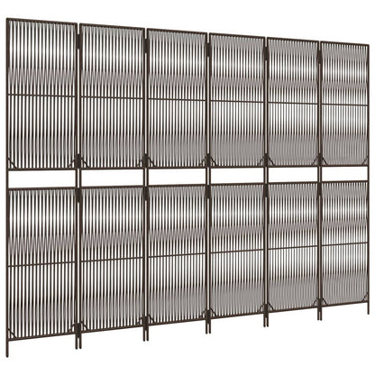 Room Divider 6 Panels Brown Poly Rattan