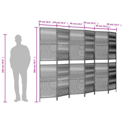 Room Divider 6 Panels Brown Poly Rattan