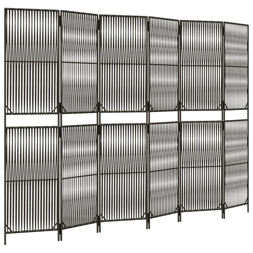 Room Divider 6 Panels Grey Poly Rattan