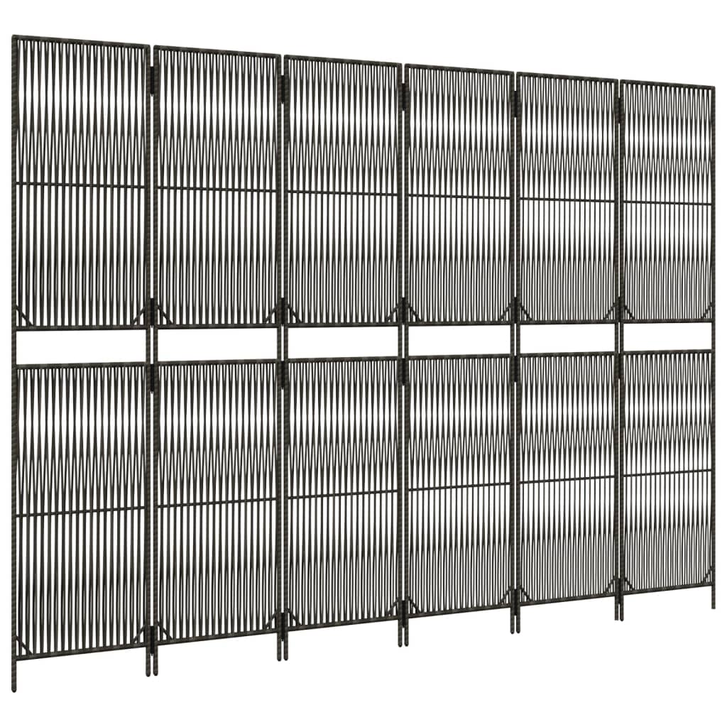 Room Divider 6 Panels Grey Poly Rattan