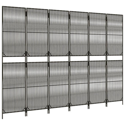 Room Divider 6 Panels Grey Poly Rattan