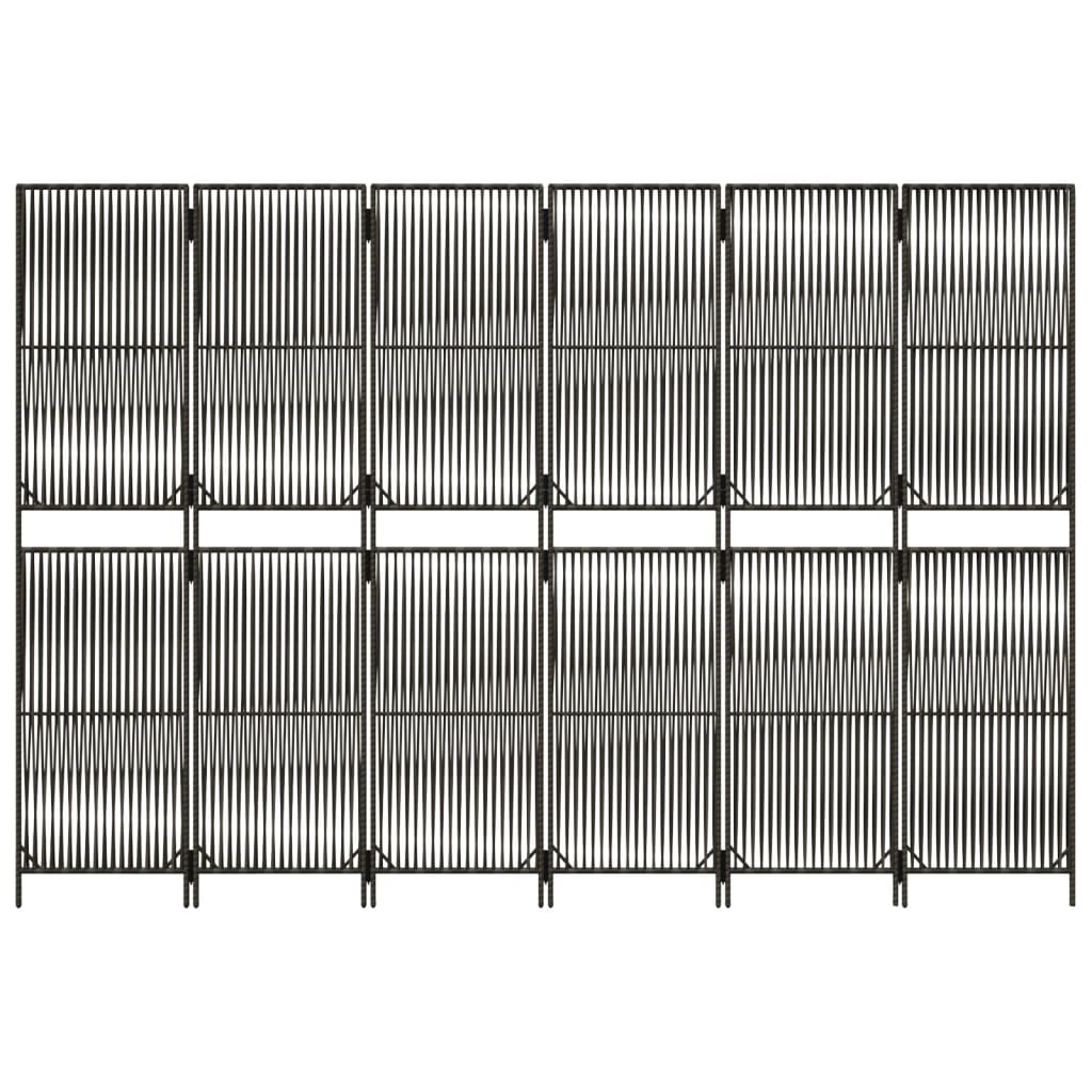 Room Divider 6 Panels Grey Poly Rattan