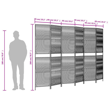 Room Divider 6 Panels Grey Poly Rattan