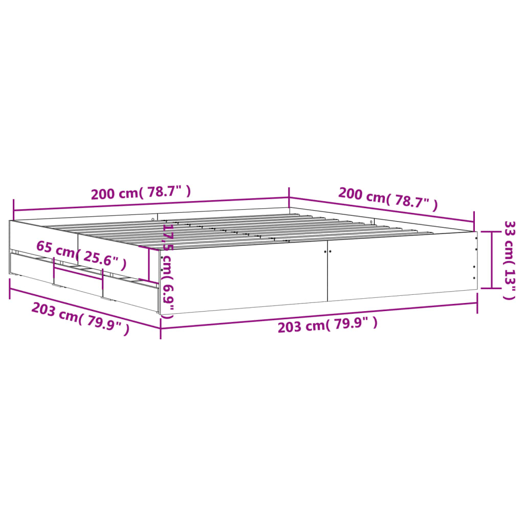 Bed Frame with Drawers without Mattress White 200x200 cm