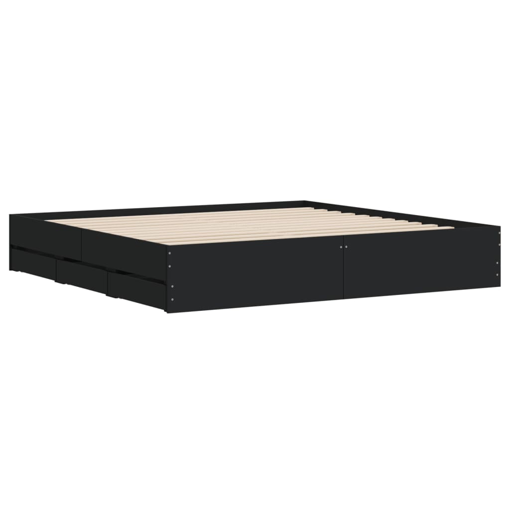 Bed Frame with Drawers without Mattress Black 200x200 cm