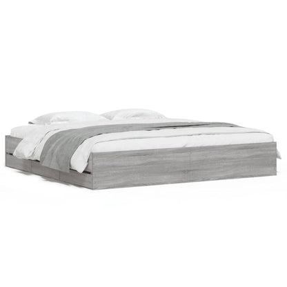 Bed Frame with Drawers without Mattress Grey Sonoma 200x200 cm