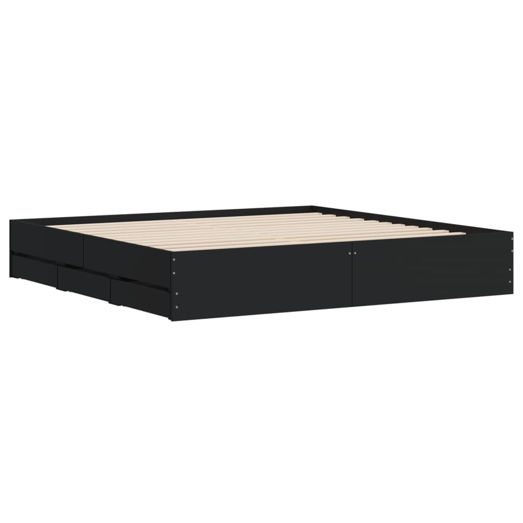 Bed Frame with Drawers without Mattress Black 180x200 cm Super King