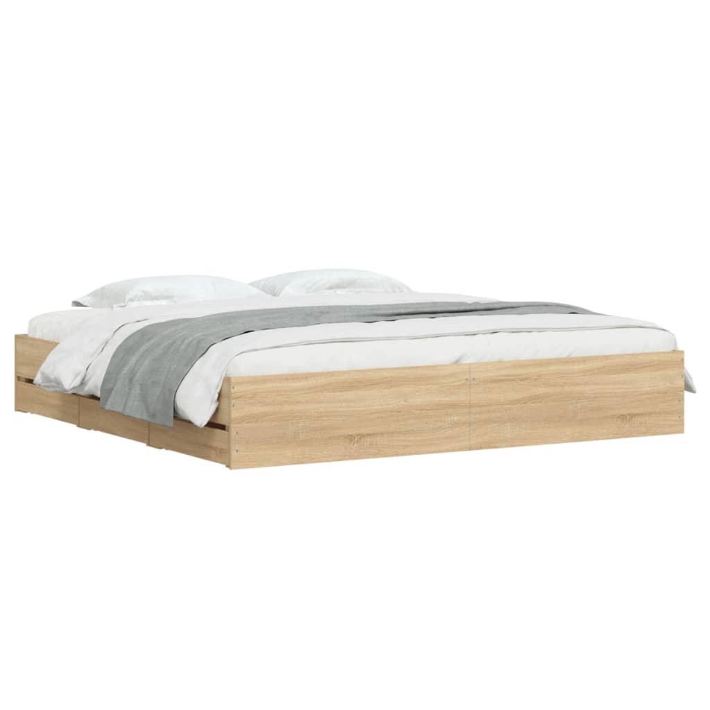 Bed Frame with Drawers without Mattress Sonoma Oak 180x200 cm Super King