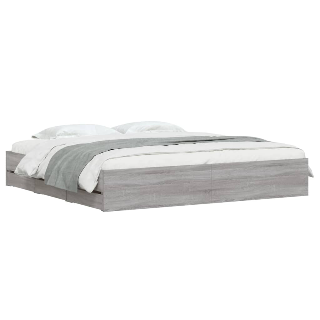 Bed Frame with Drawers without Mattress Grey Sonoma 180x200 cm Super King