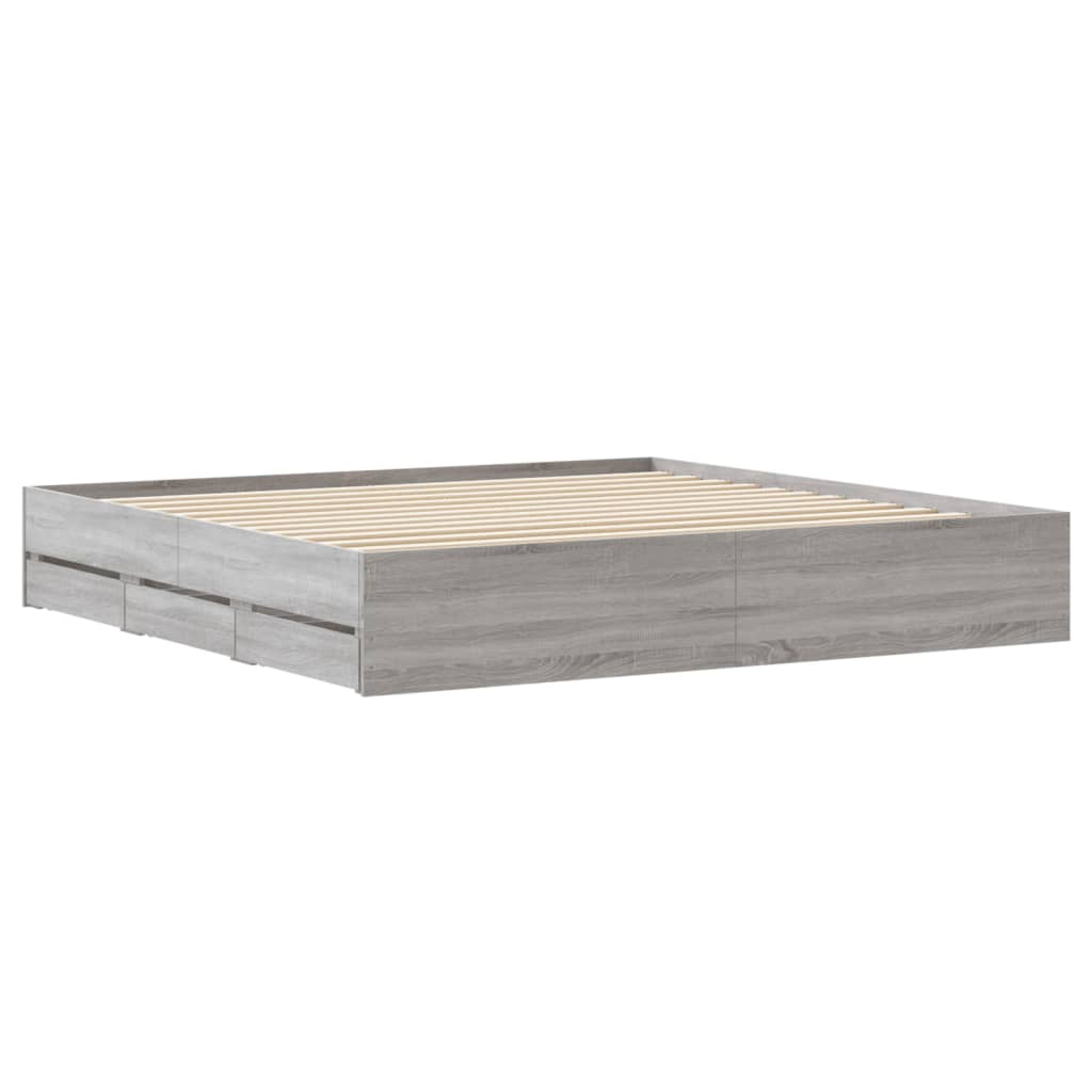 Bed Frame with Drawers without Mattress Grey Sonoma 180x200 cm Super King