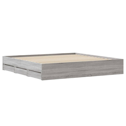 Bed Frame with Drawers without Mattress Grey Sonoma 180x200 cm Super King