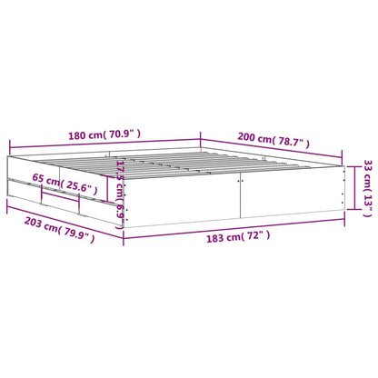 Bed Frame with Drawers without Mattress Grey Sonoma 180x200 cm Super King