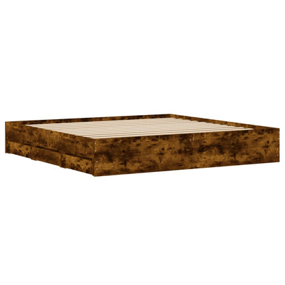 Bed Frame with Drawers without Mattress Smoked Oak 160x200 cm