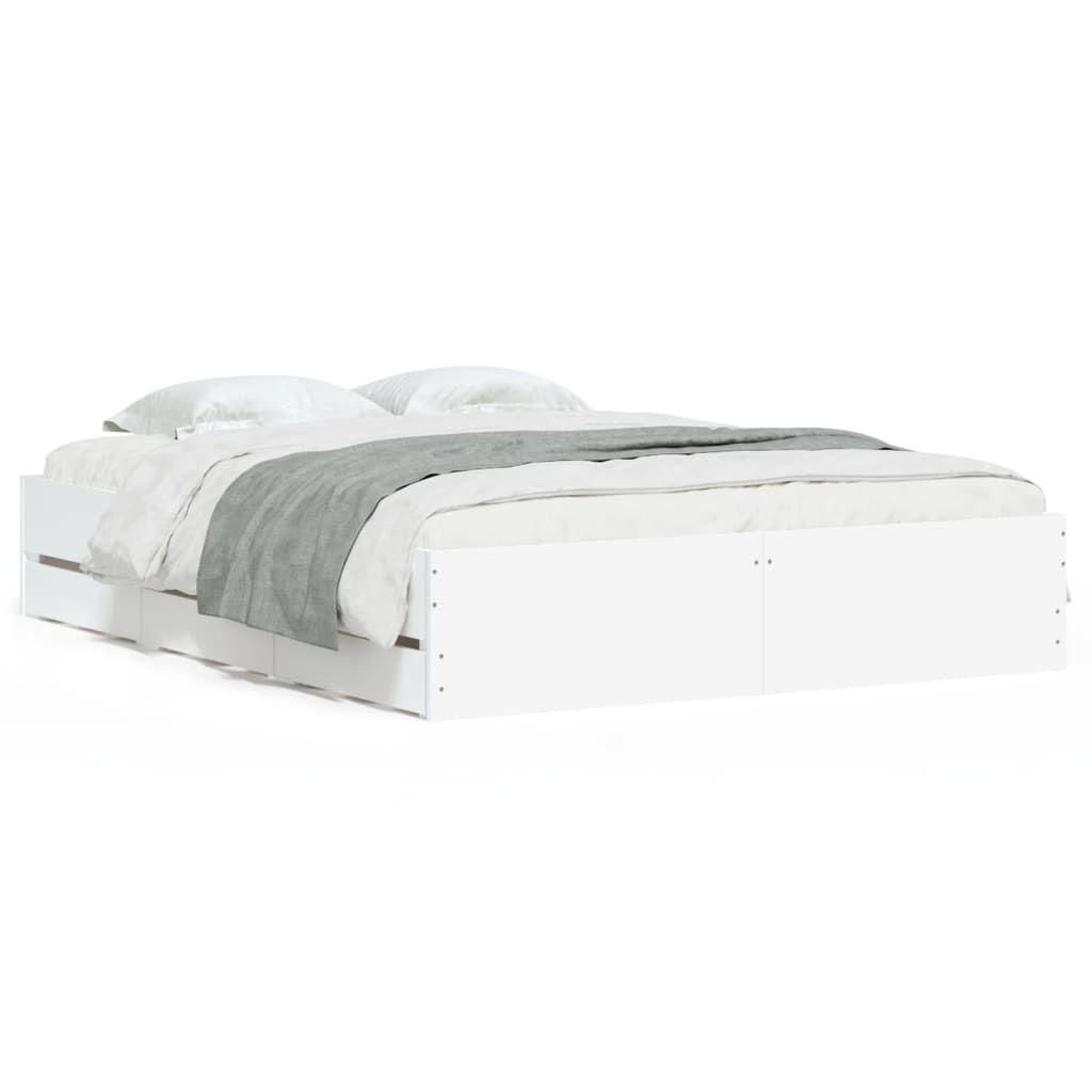 Bed Frame with Drawers without Mattress White 140x200 cm