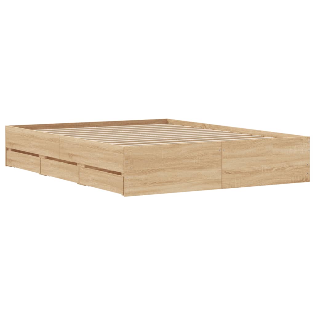 Bed Frame with Drawers without Mattress Sonoma Oak 140x200 cm