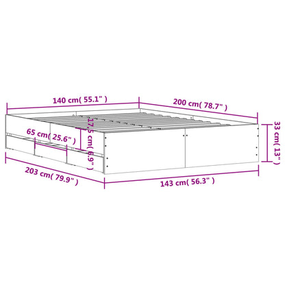 Bed Frame with Drawers without Mattress Smoked Oak 140x200 cm