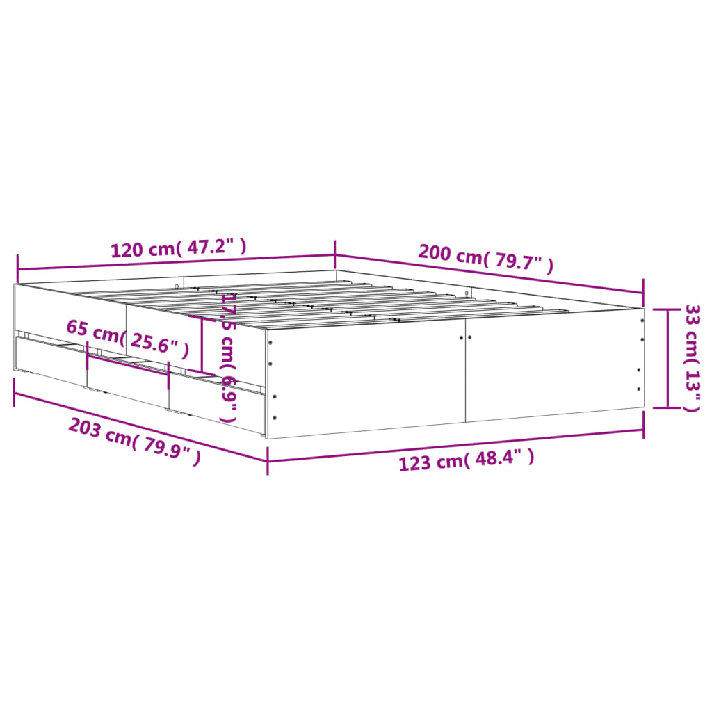 Bed Frame with Drawers without Mattress White 120x200 cm