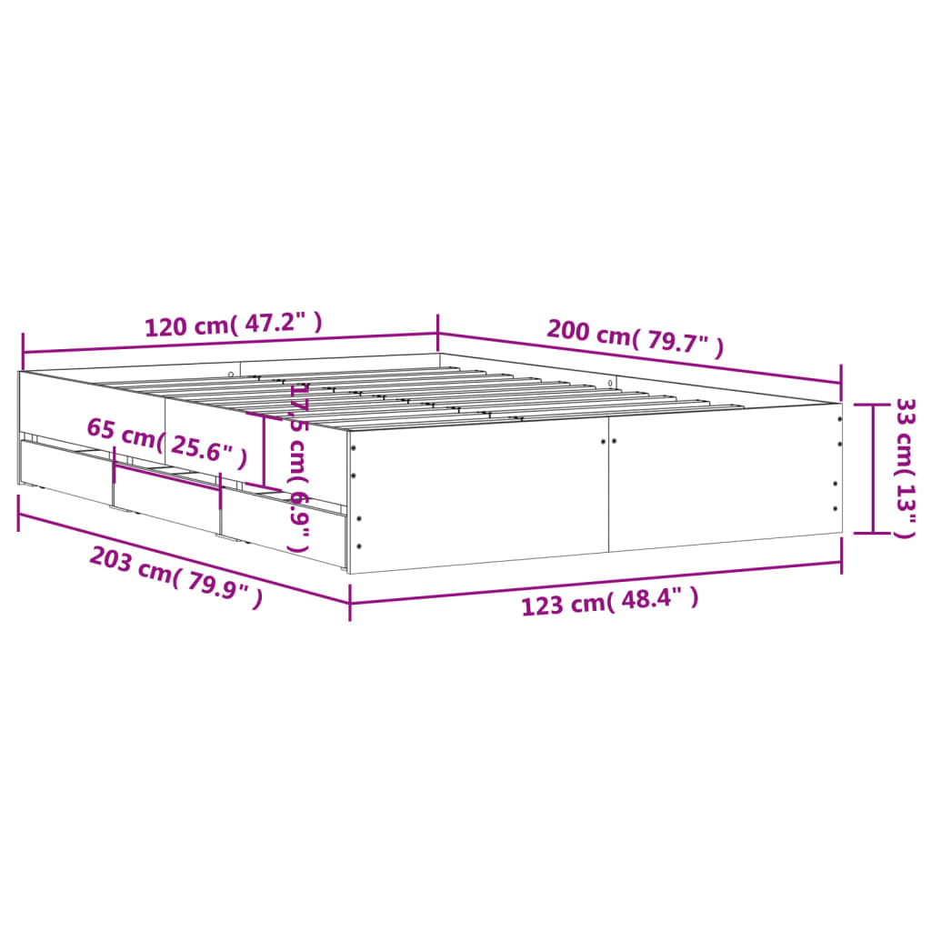 Bed Frame with Drawers without Mattress Sonoma Oak 120x200 cm