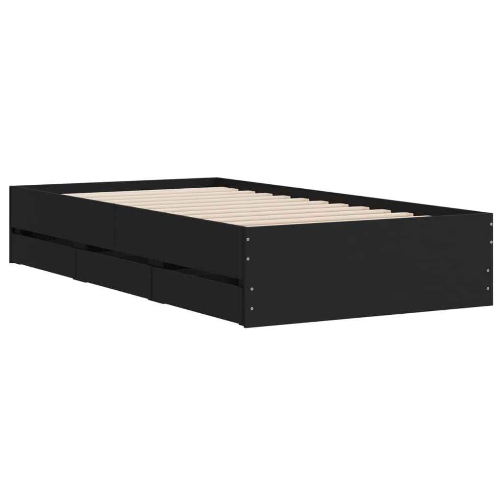 Bed Frame with Drawers without Mattress Black 100x200 cm