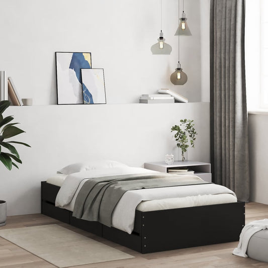 Bed Frame with Drawers without Mattress Black 100x200 cm
