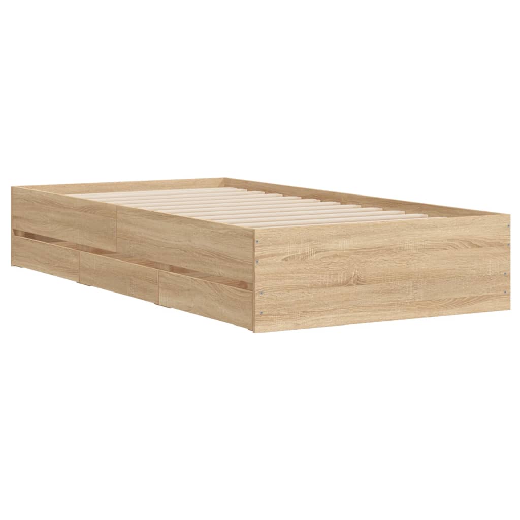 Bed Frame with Drawers without Mattress Sonoma Oak 100x200 cm