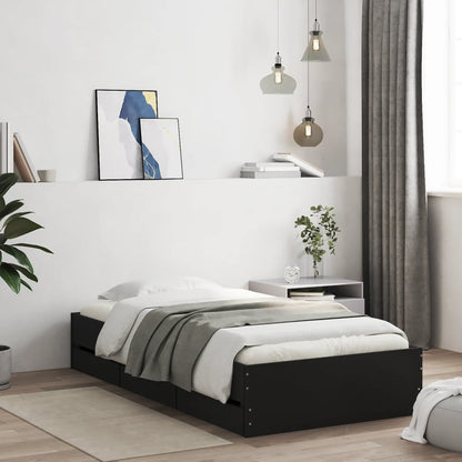 Bed Frame with Drawers without Mattress Black 90x200 cm